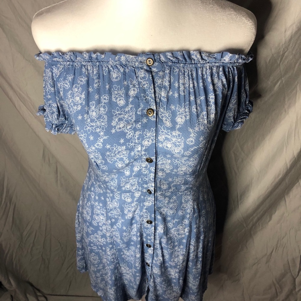 SMALL Timeless Blue Floral Off-the-Shoulder Dress!